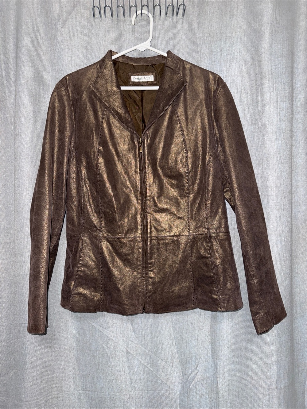 Coldwater Creek Metallic Brown Leather Zip Jacket